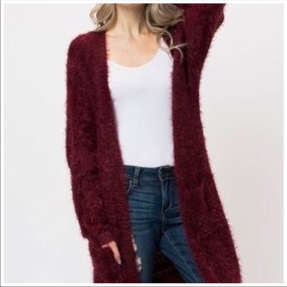 ✨Wine colored Fuzzy cozy Cardigan Sweater ✨ - Picture 6 of 8